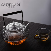 Cathyladi Large capacity glass girder pot Office simple with filter high temperature resistant thickened heating tea pot
