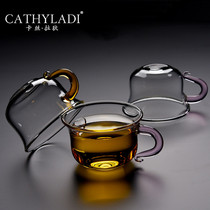Cathyladi glass Teacup Personal special household thickened heat-resistant belt handle cup Single cup color handle tea cup