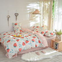 Small frescoed whole cotton four pieces of pure cotton bed sheet Quilt Cover Dormitory single Three sets Net Red Bed Bedding Princess