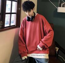 Fall Thin style mens clothing day series Chauded stitching No hat embroidered mens round collar Korean version loose and fake two sets