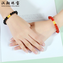 Gold Agate Bracelet Women 3D Hard Gold 999 Gold Gold Black Agate Bracelet Couple Transfer Bead Men