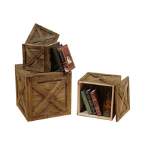 Square wooden box storage box Display combination window props Creative retro decoration with cover solid wood storage box