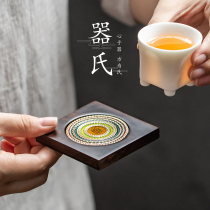 Jis ebony teacup mat combination Solid wood coasters Creative enamel color tea tray insulation mat Tea set Tea ceremony accessories