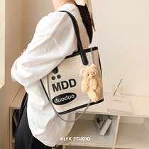Doodle cute canvas bag womens summer high-grade cartoon tote bag large capacity shoulder bag 2021 new trend