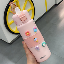 Thermos Cup Female large capacity portable cute hand cup with straw sports kettle primary school water Cup portable cup