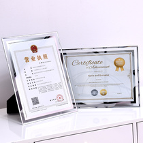 Transparent crystal glass certificate frame 5 inch 6 inch 7 inch 8 inch 10 inch A4 business license table photo frame plus wash photo