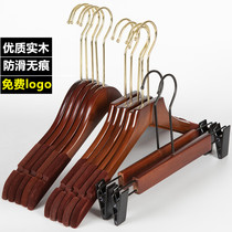 Wooden hangers Long hook clothes support flocking non-slip clothes hang womens store clothes rack Solid wood pants rack household pants clip hangers