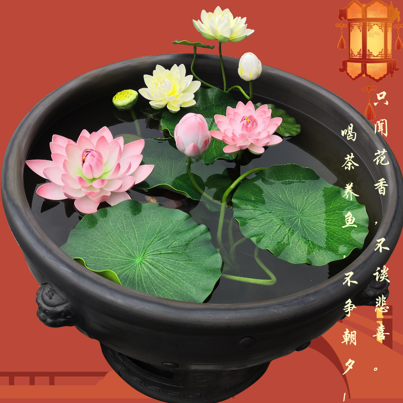 Aquarium Chinese landing clay made of baked clay domestic large breathable goldfish lotus wind water tanks