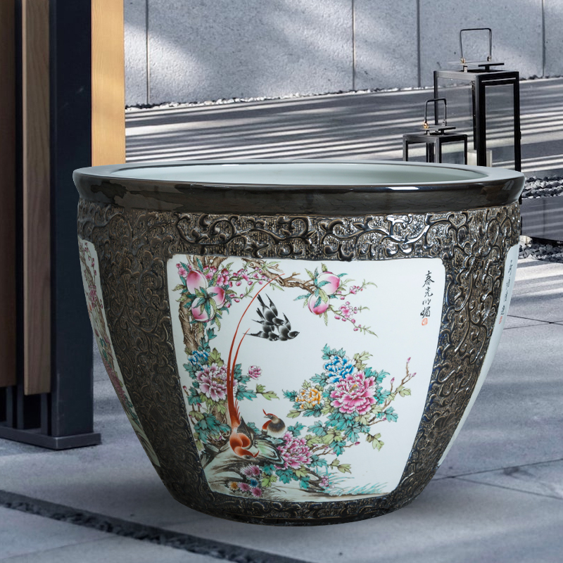 Furnishing articles sitting room jingdezhen lotus brocade carp fish tank cylinder cylinder aquatic animals box turtles cylinder courtyard water lily ceramic bowl lotus