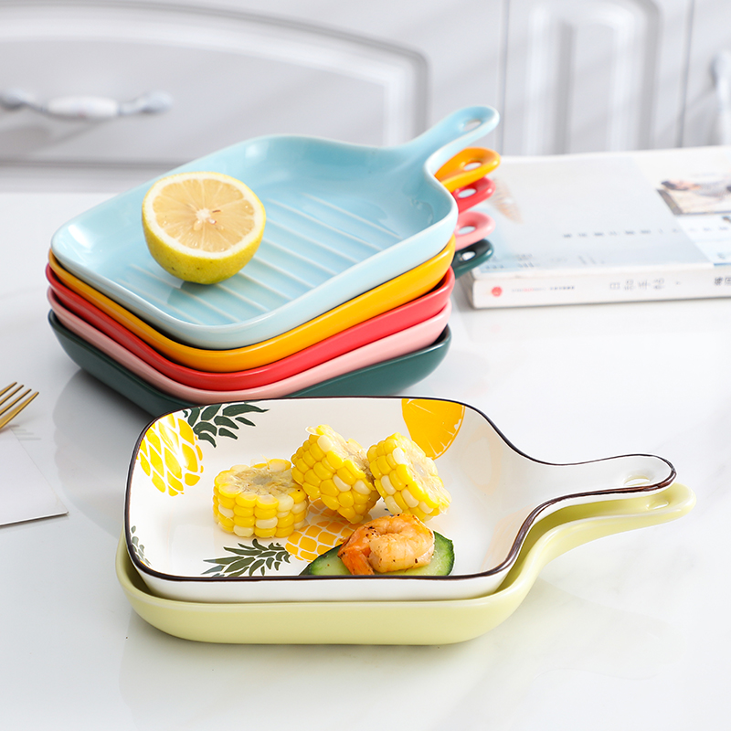 Web celebrity home plate oven baked baked FanPan Nordic baking tray is creative ceramic tableware with handle food dish