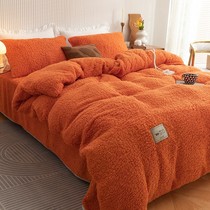 Add velvet padded lamb fleece four-piece set double-sided plush fleece sheet coral fleece men's quilt cover winter 1108p