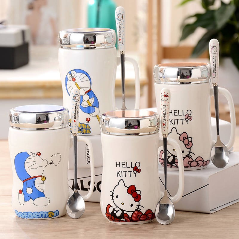 Mirror cover animation cartoon fashion belt cover blue fat couples lovely doraemon ceramic cup keller cup