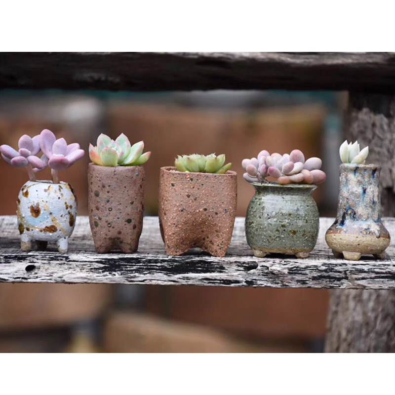 Coarse pottery flowerpot more meat retro flower pot hand knead ceramic small basin to defective hand of maifan stone flower pot