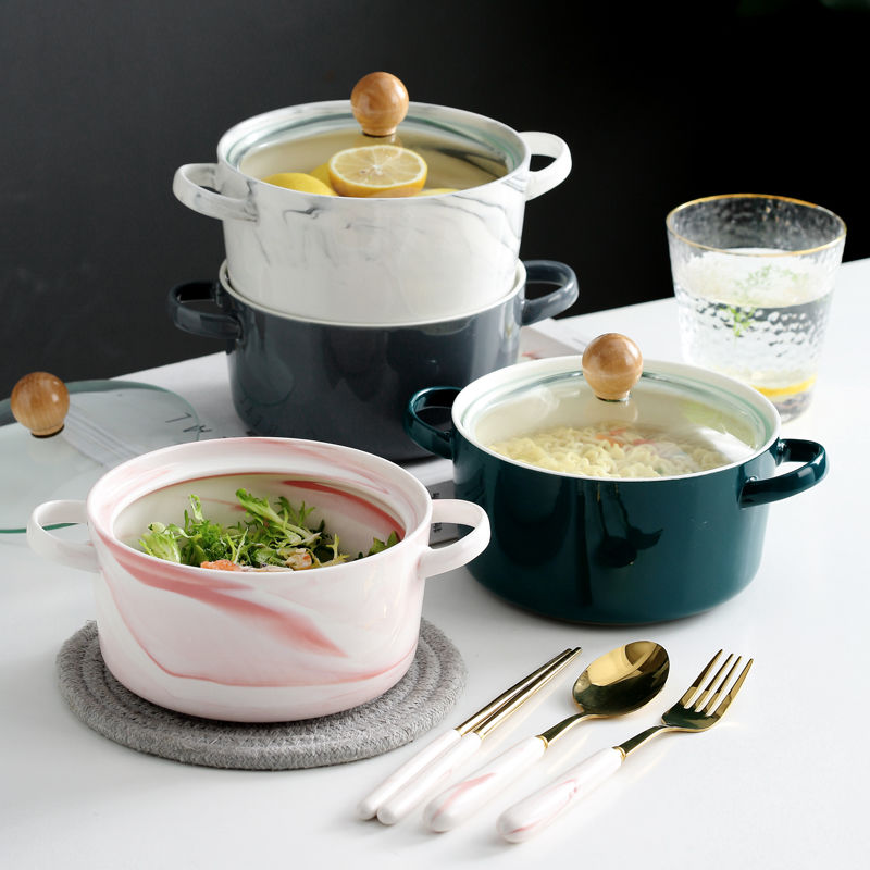 Nordic contracted ceramic bowl glass mercifully instant noodles bowl with cover with handle students eat a bowl of soup bowl can microwave oven