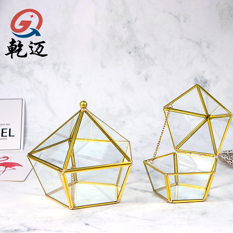 Pentagonal Glass Flower House Jewelry Yonnais Multimeat Plant Microscape Containing Hood Open Lid Home Geometry Pendulum-Taobao