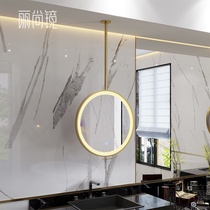 Light luxury hanging mirror Floating bathroom mirror with touch screen LED light bathroom boom Hotel bed and breakfast luminous round mirror