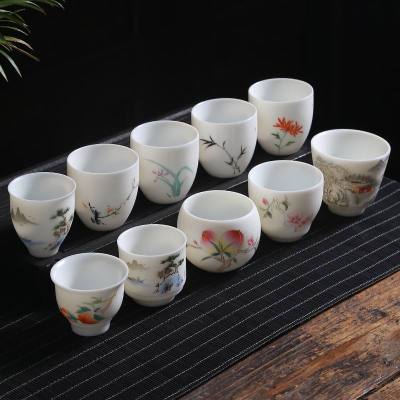 Dehua hand - made white porcelain ceramic cups kung fu tea master cup single cup large thin foetus pu - erh tea tea sample tea cup