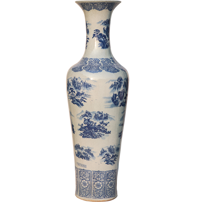 Jingdezhen ceramics landing large vases, antique landscape on crack of blue and white porcelain glaze furnishing articles sitting room adornment