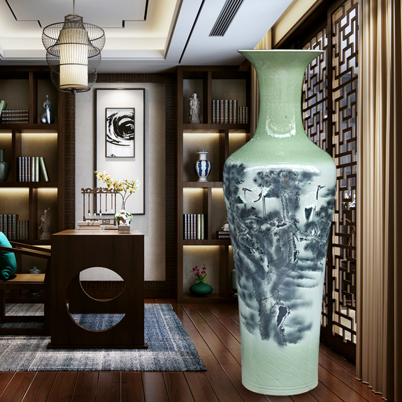 Pine crane live color ink film qdu vase of jingdezhen ceramics home sitting room floor furnishing articles of new Chinese style act the role ofing is tasted