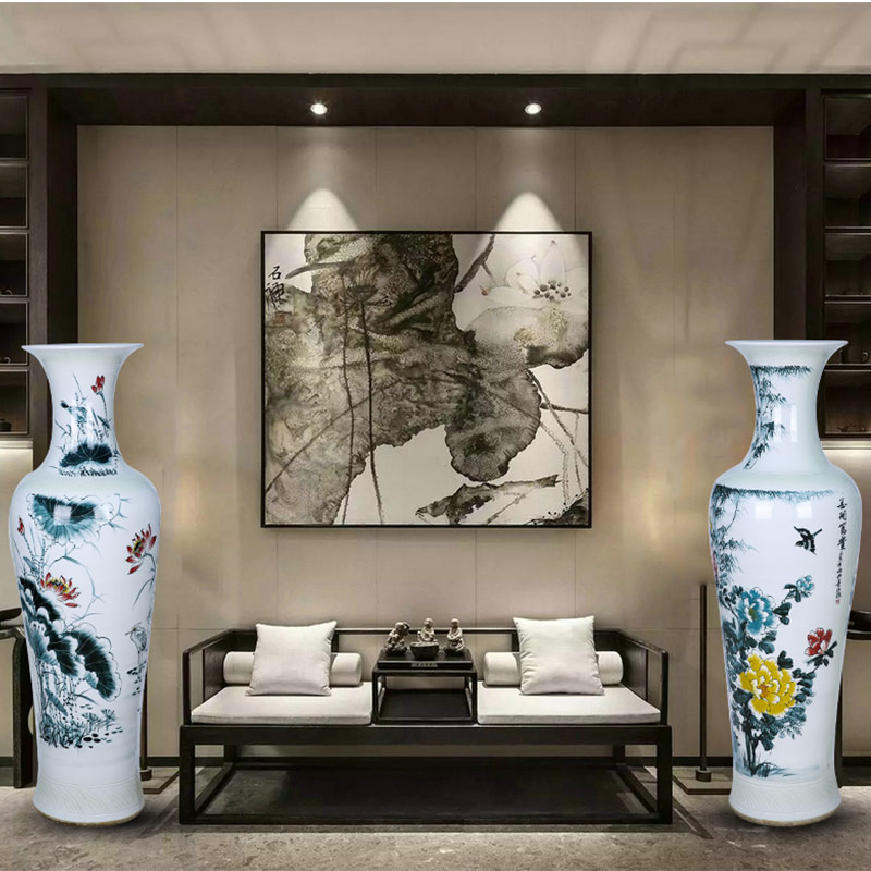 Jingdezhen ceramics large lotus flower vase peony open living room home furnishing articles furnishing articles hotel