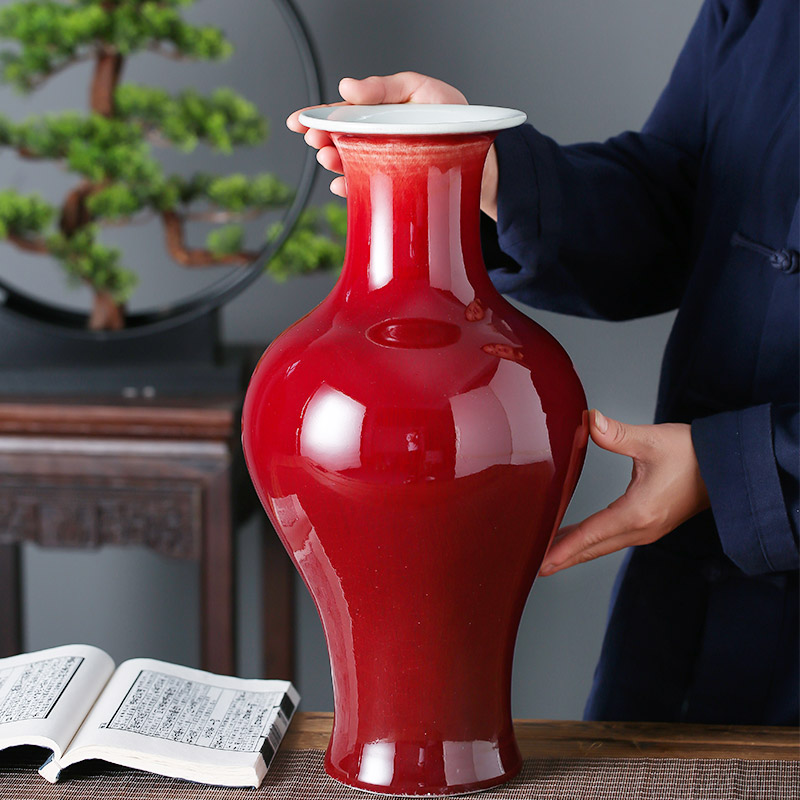 Jingdezhen ceramics vase sitting room adornment is placed creative ruby red glaze ji red table hotel opening gifts