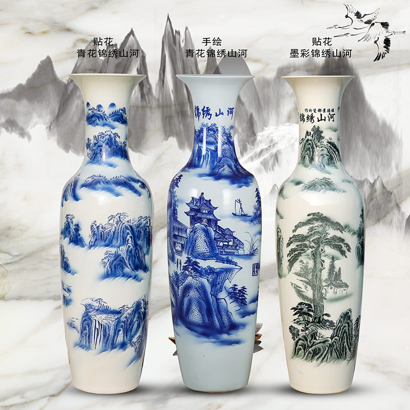 Jingdezhen ceramics landing large Chinese blue and white porcelain vase flower arranging furnishing articles sitting room adornment hotel opening