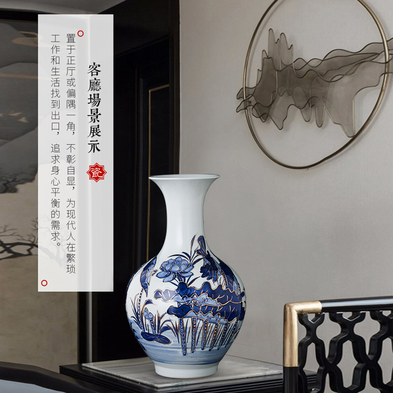 Jingdezhen chinaware paint hand - made embossed lotus of blue and white porcelain vase household adornment handicraft furnishing articles sitting room