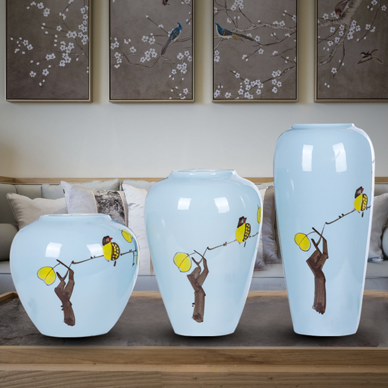 Jingdezhen ceramics new three - piece vase household of Chinese style painting of flowers and birds in the sitting room the desktop flower arranging, adornment is placed