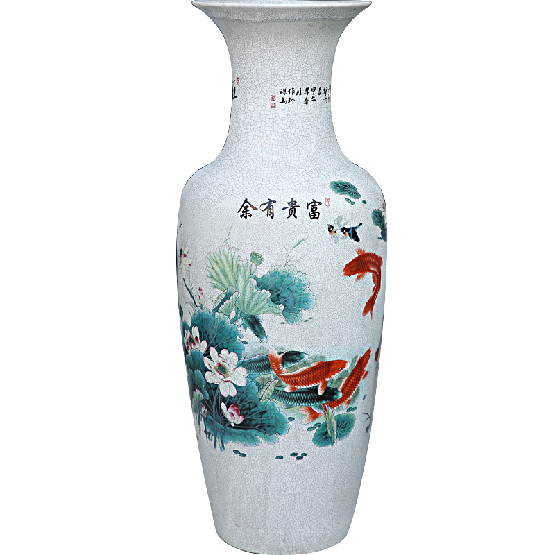 Jingdezhen ceramics hand - made beaming home sitting room color 1 meter landing big vase decoration furnishing articles