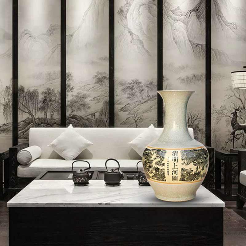 Large vase furnishing articles of jingdezhen ceramics antique landscape piece of crackle of the reward bottle home feng shui living room