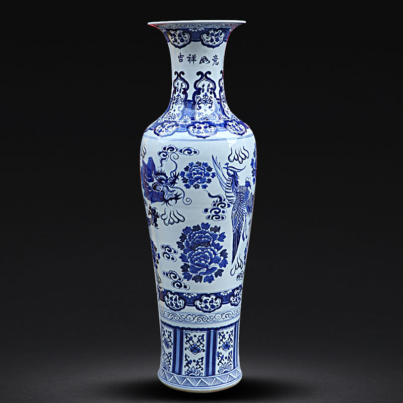 Put the lotus flower big ceramic vase hand - made longfeng pattern of jingdezhen landing furnishing articles sitting room of Chinese style household ornaments