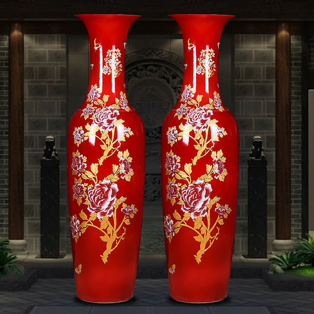 Rich of large vase furnishing articles red flowers open China jingdezhen ceramics high temperature home sitting room hotel feng shui