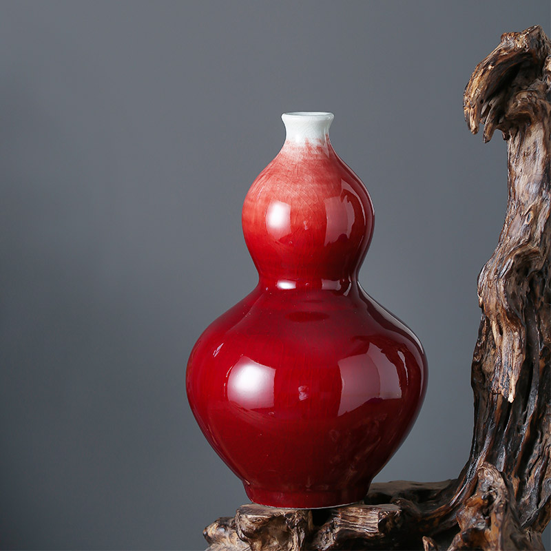 Jingdezhen ceramics new Chinese style ruby red glaze desktop gourd vase furnishing articles sitting room adornment hotel opening gifts