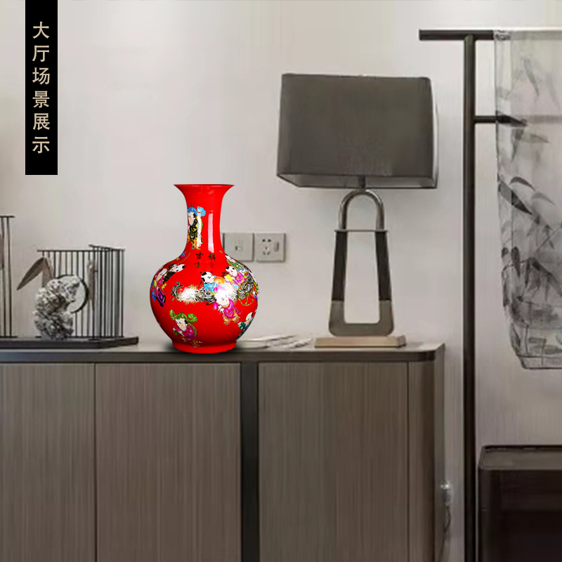 Jingdezhen ceramics of large vase furnishing articles China red lad high figure sitting room of Chinese style household ornaments