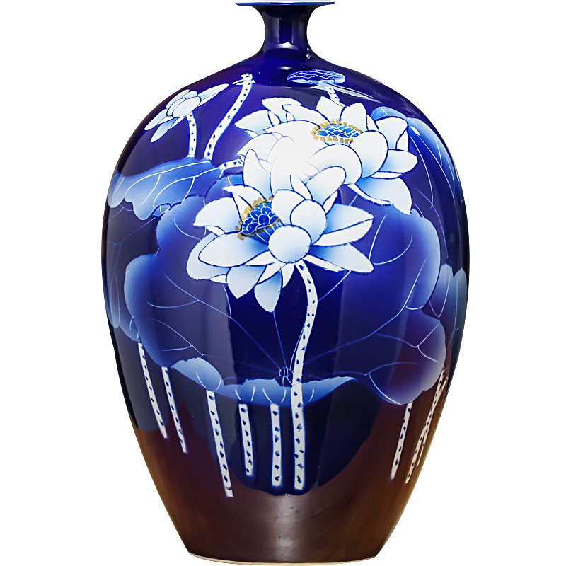 Chinese blue and white porcelain of jingdezhen ceramics hand - made lotus flower vase furnishing articles household act the role ofing is tasted sitting room flower arranging, gifts