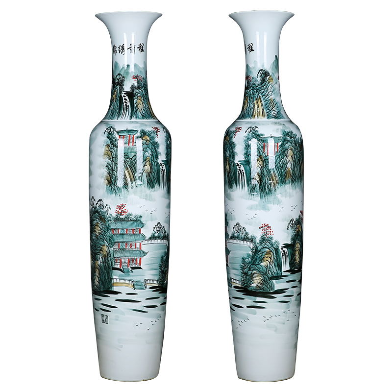 Jingdezhen ceramics high ground large open living room hall decoration vase hand - made bright future company