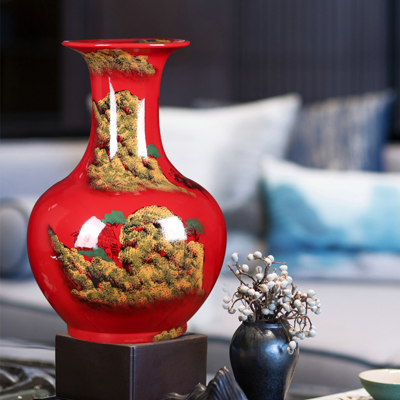 Jingdezhen ceramic floor big vase China red hand - made scenery lucky feng shui and furnishing articles and heavily bottled act the role ofing is tasted