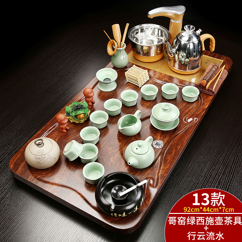 Automatic ceramic kung fu tea tea tea set contracted household electric magnetic furnace cup tea solid wood tea tray