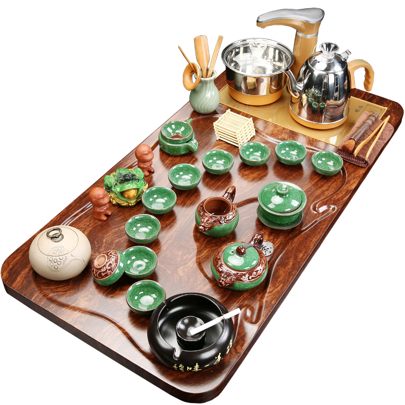 Ceramic kung fu tea sets of household contracted solid wood tea tray automatic electrothermal furnace little teapot tea cup of tea