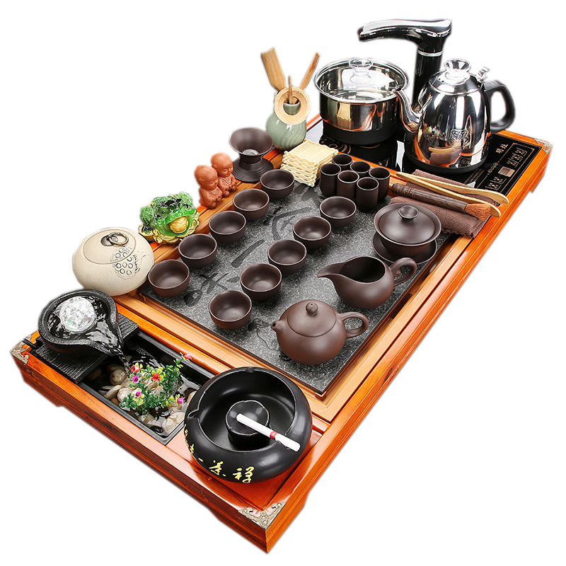 Automatic tea set suit modern kung fu of a complete set of violet arenaceous household contracted one solid wood tea tray tea tea cup