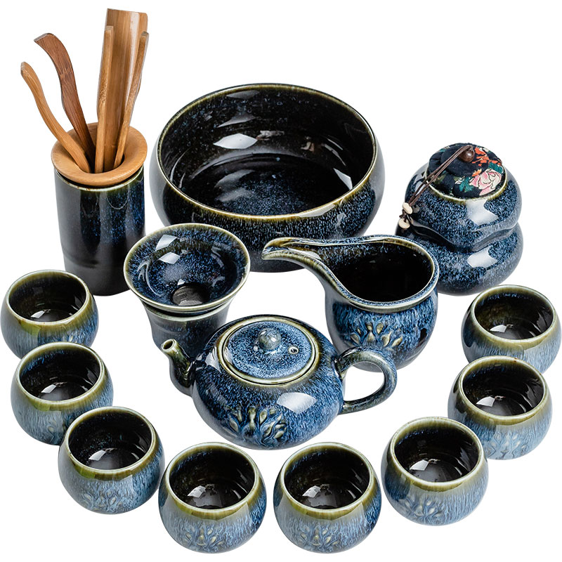 Ceramic up built light tea suit household kung fu tea red glaze, the teapot kung fu tea tea set