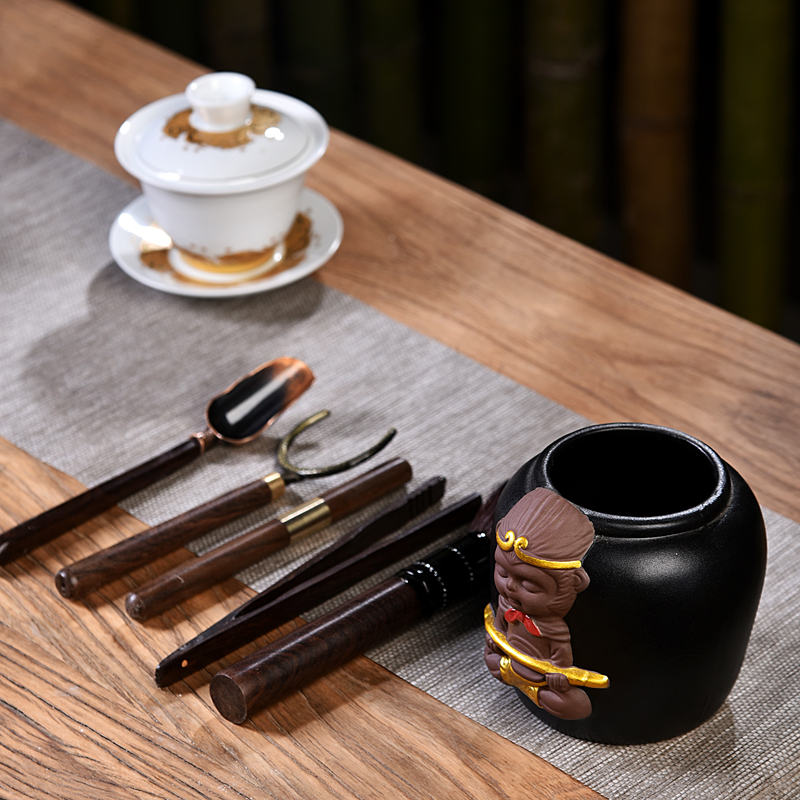 Monkey King ebony 6 gentleman of creative tea accessories caddy fixings ChaZhen tea spoon