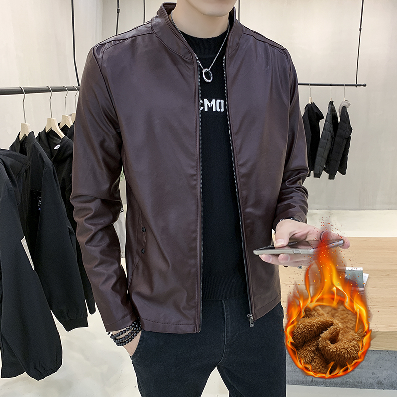 2019新款皮衣男士休闲外套韩版潮流加绒帅气春秋冬季机车服夹克男
