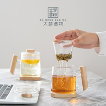 Great Dreamer Light Lavish Wood Handle Glass Bubble Tea Cup With Lid Filter Water Glass Male Woman Large Capacity Tea Water Separation Mug