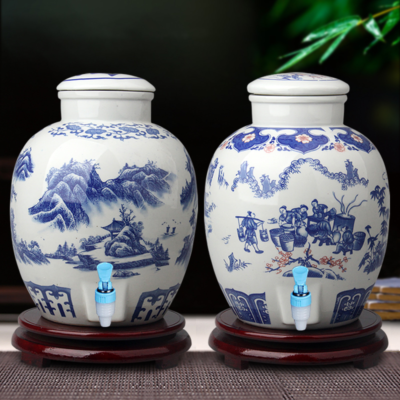 Jingdezhen ceramic terms jar 10 jins 20 jins 30 jins 50 kg antique blue and white porcelain household seal wine VAT