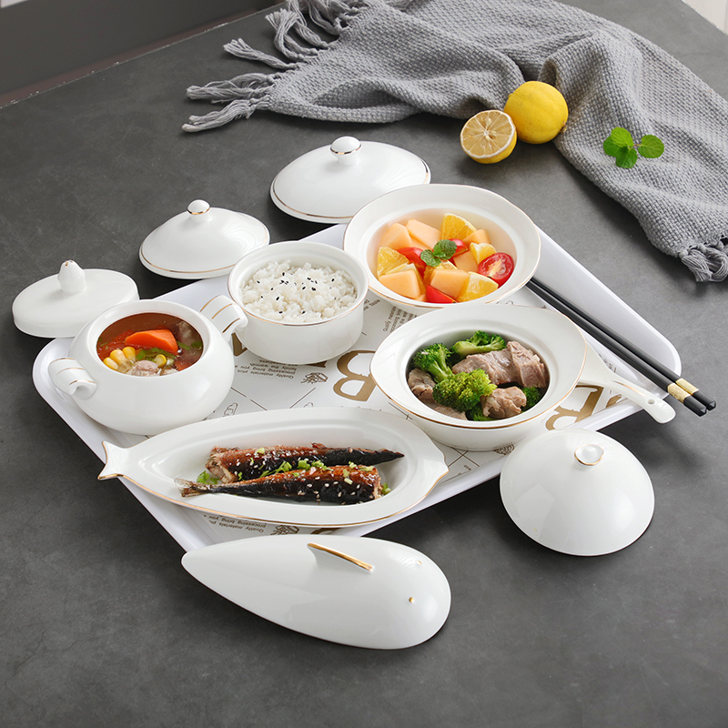 Maternal special ceramic tableware suit dishes environmental health high - grade with cover confined to offer them one meal stew soup bowl