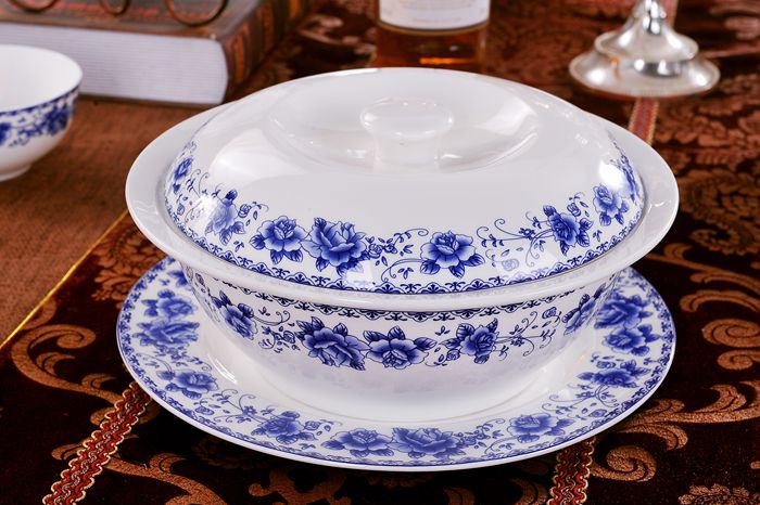 Jingdezhen blue and white porcelain tableware suit ceramic dishes 56 skull bowls disc suit household of Chinese style of high - grade housewarming