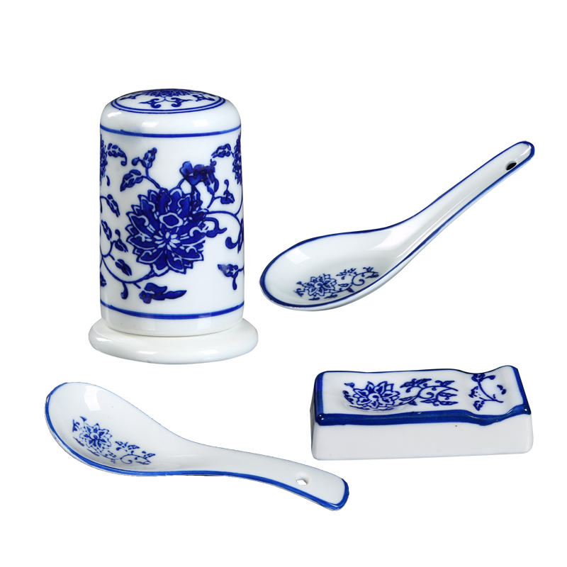 Minor chopsticks rack household of Chinese style big blue spoon, soup of new porcelain tableware ceramic cylinder toothpicks hotel long spoon handle