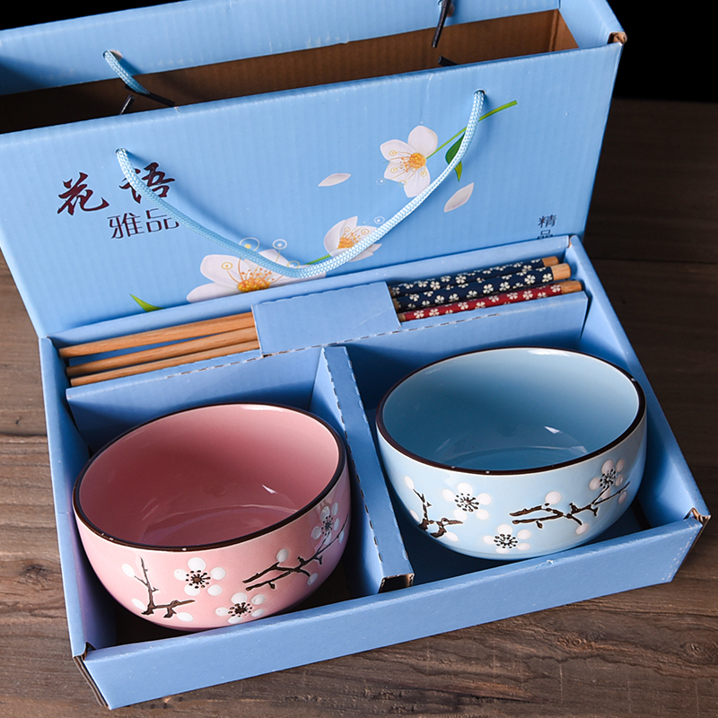 Japanese chopsticks sets of blue and white porcelain bowls wholesale bowl outfit box custom gift ceramic bowl bowl set tableware