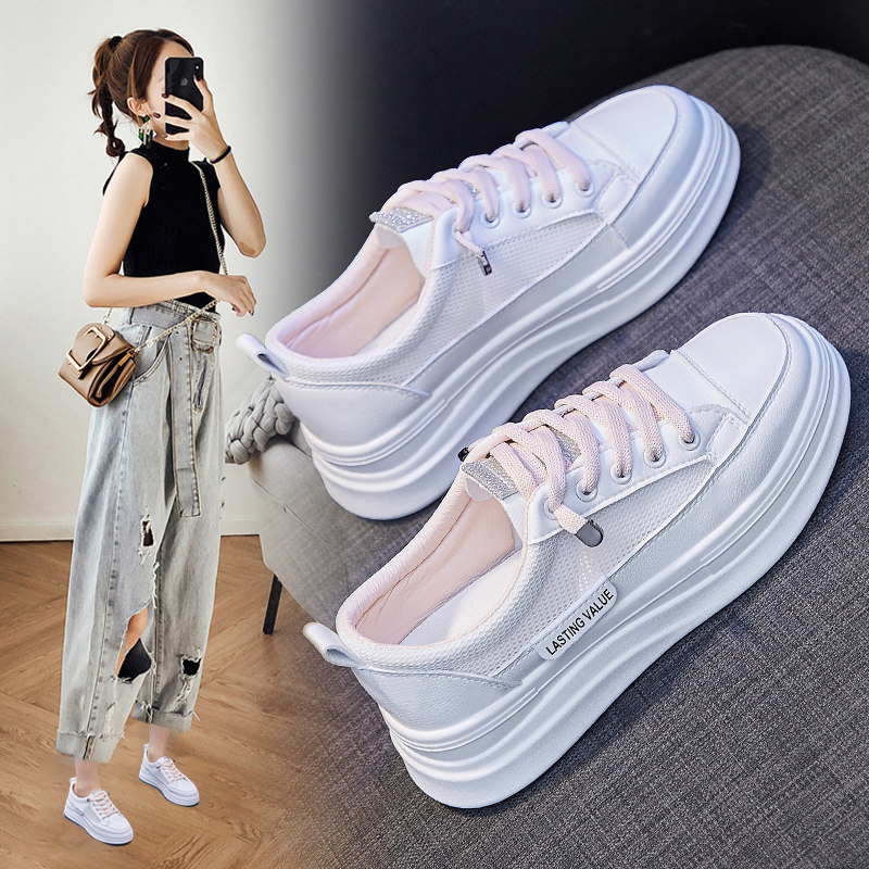 夏季韩版厚底透气小白鞋增高松糕鞋女板鞋